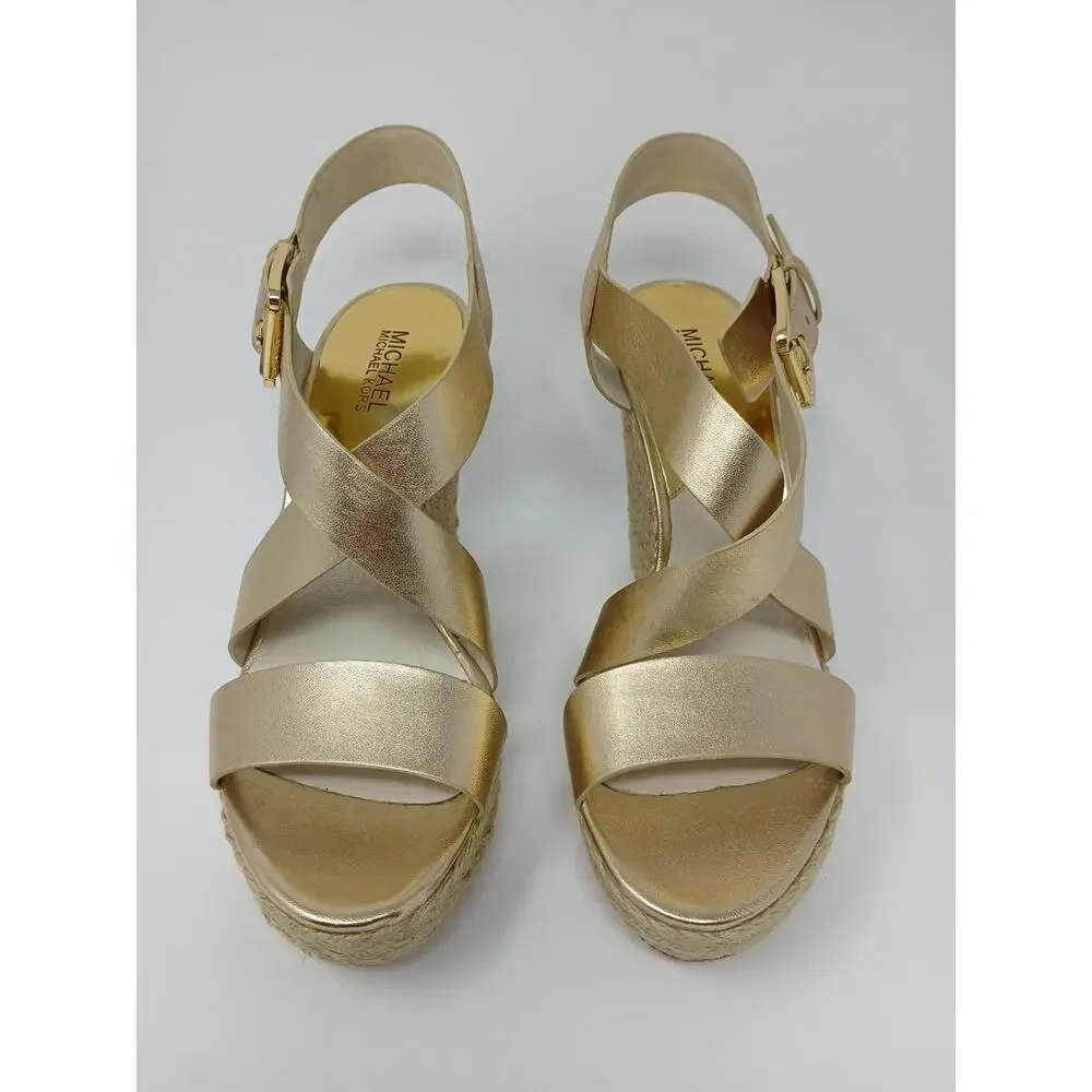 Michael Kors Giovanna MK Logo Pale Gold Espadrille Wedge Women’s US Size 10M New